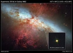 Космический телескоп Хаббл следит за галактикой М82